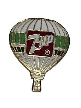 7Up Hot Air Balloon 1" Pinback Lapel Pin Enamel Gold-Tone Vintage Collectible
